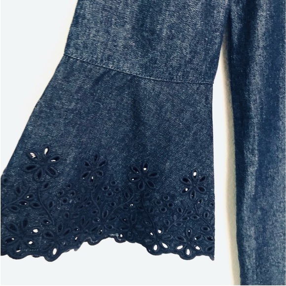 NWOT Draper James Embroidered Chambray Ruffle Shift Dress - Picture 9 of 12